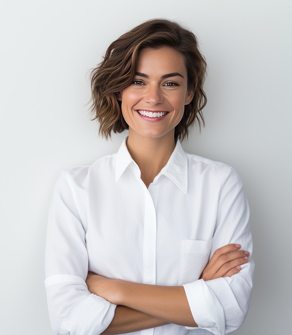 Portrait of smiling woman with confident posture